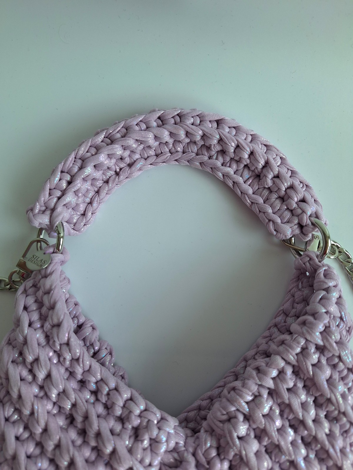 Gehaakte crossbody tas 'Metallic lila'