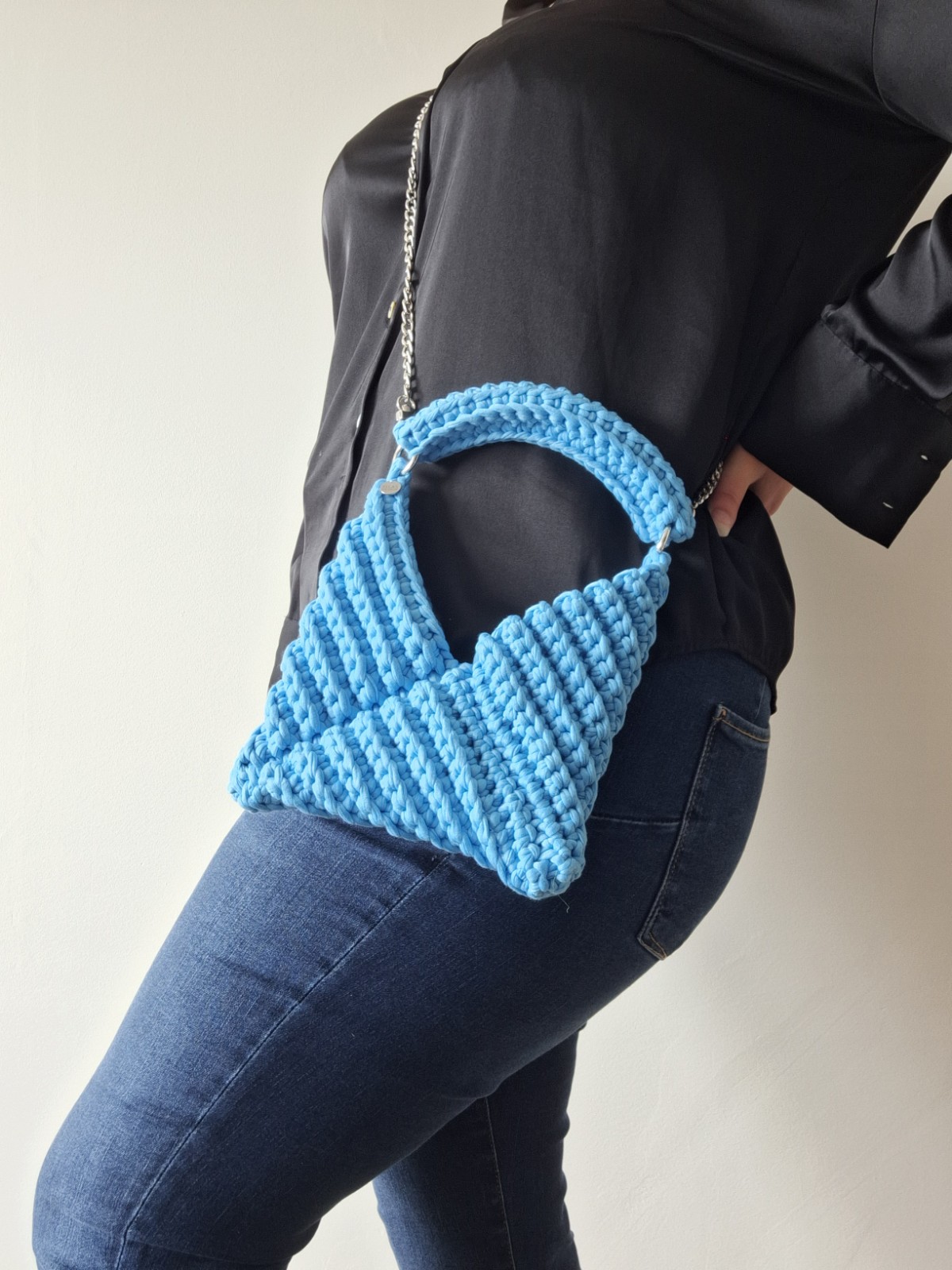 Gehaakte crossbody tas 'Tiffany blauw'
