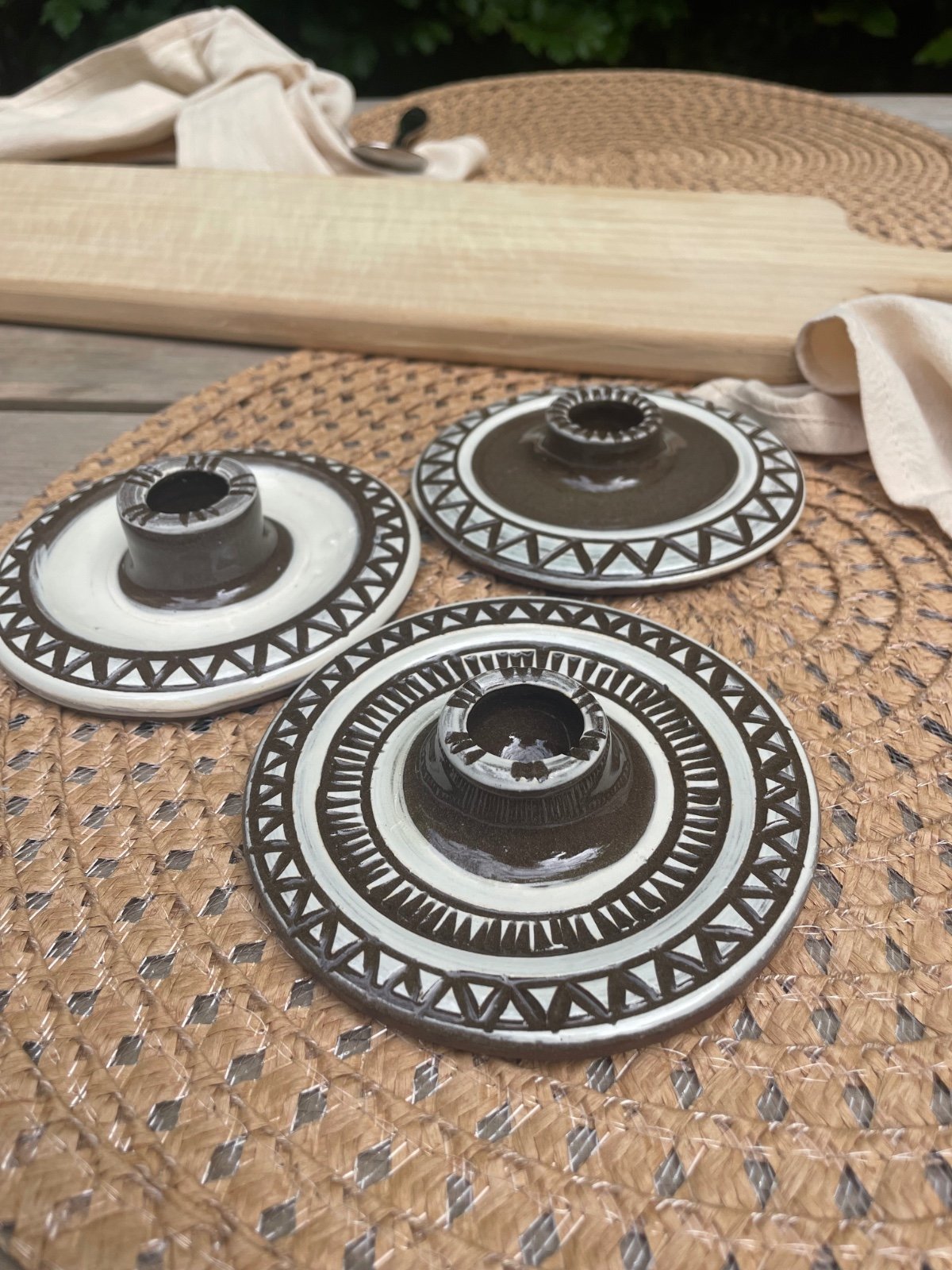 Kaarsenhouder / kaarsenstandaard kleurrijk bruin wit - 88084 Set van 3 Kaarsenhouder / kaarsenstandaard kleurrijk bruin wit