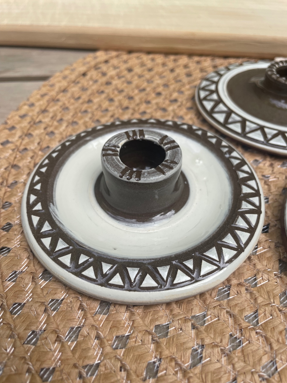 Kaarsenhouder / kaarsenstandaard kleurrijk bruin wit - 88086 Set van 3 Kaarsenhouder / kaarsenstandaard kleurrijk bruin wit