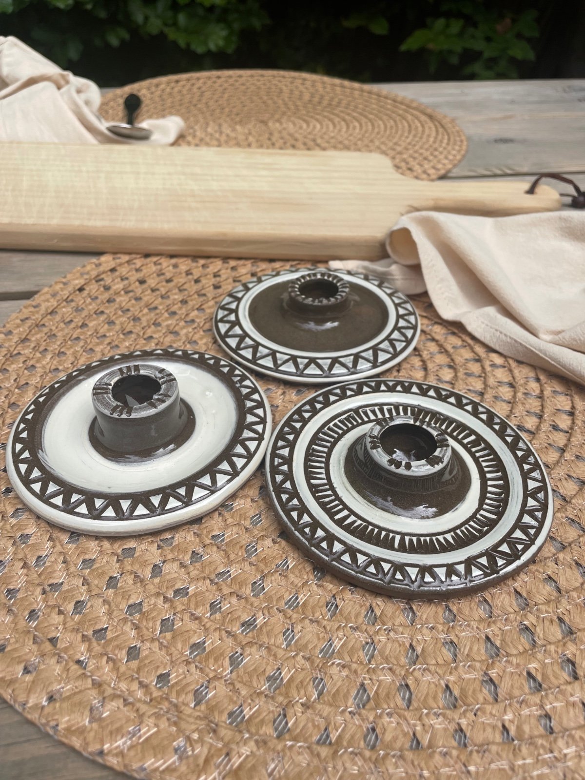 Kaarsenhouder / kaarsenstandaard kleurrijk bruin wit - 88087 Set van 3 Kaarsenhouder / kaarsenstandaard kleurrijk bruin wit