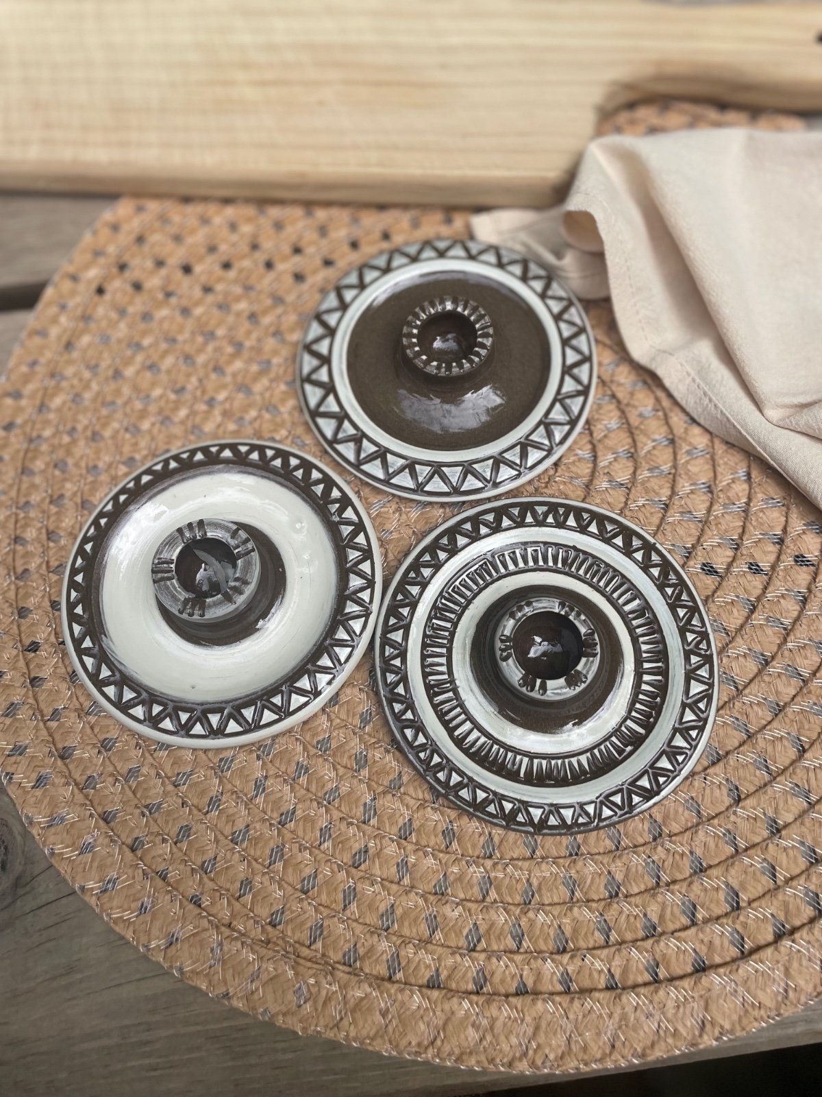 Kaarsenhouder / kaarsenstandaard kleurrijk bruin wit - 88088 Set van 3 Kaarsenhouder / kaarsenstandaard kleurrijk bruin wit