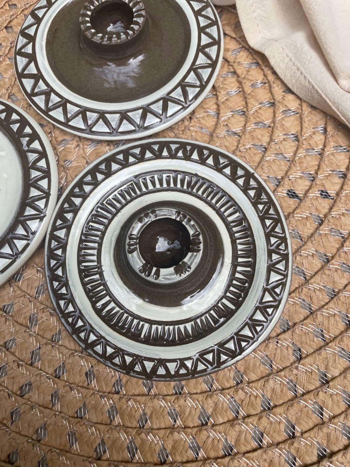 Kaarsenhouder / kaarsenstandaard kleurrijk bruin wit - 88090 Set van 3 Kaarsenhouder / kaarsenstandaard kleurrijk bruin wit