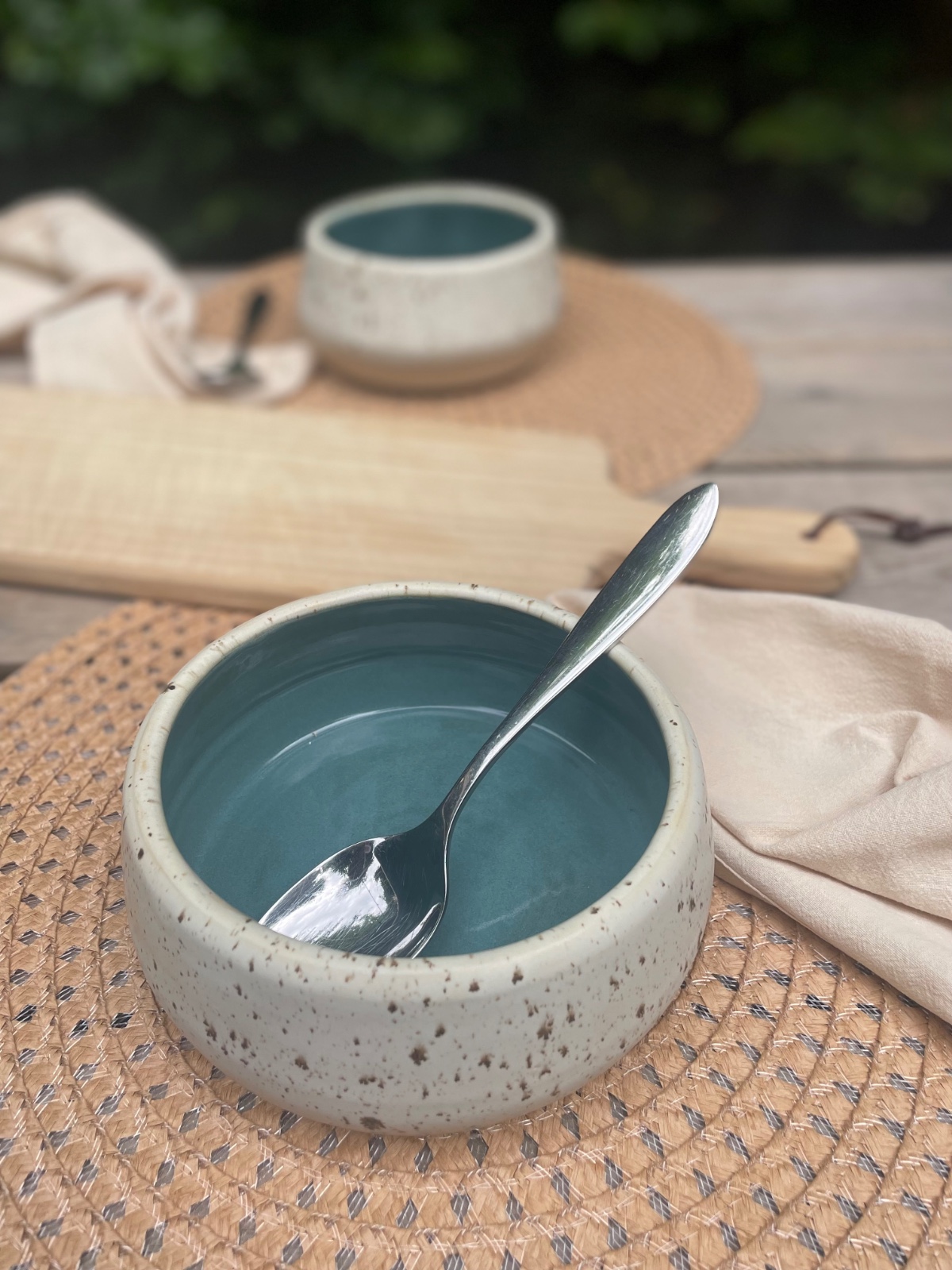 Ontbijtbowls / ramenbowls turquoise wit spikkel - 88106 Set van 2 ontbijtbowls / ramenbowls turquoise wit spikkel