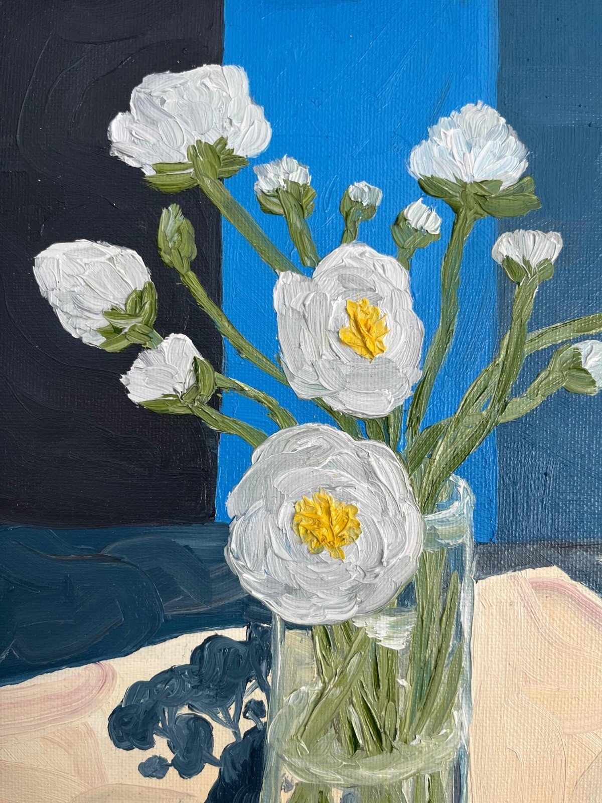 Schilderij "Flowers + blue" - origineel kunstwerk in olieverf - 88273 Schilderij "Flowers + blue" - origineel kunstwerk in olieverf