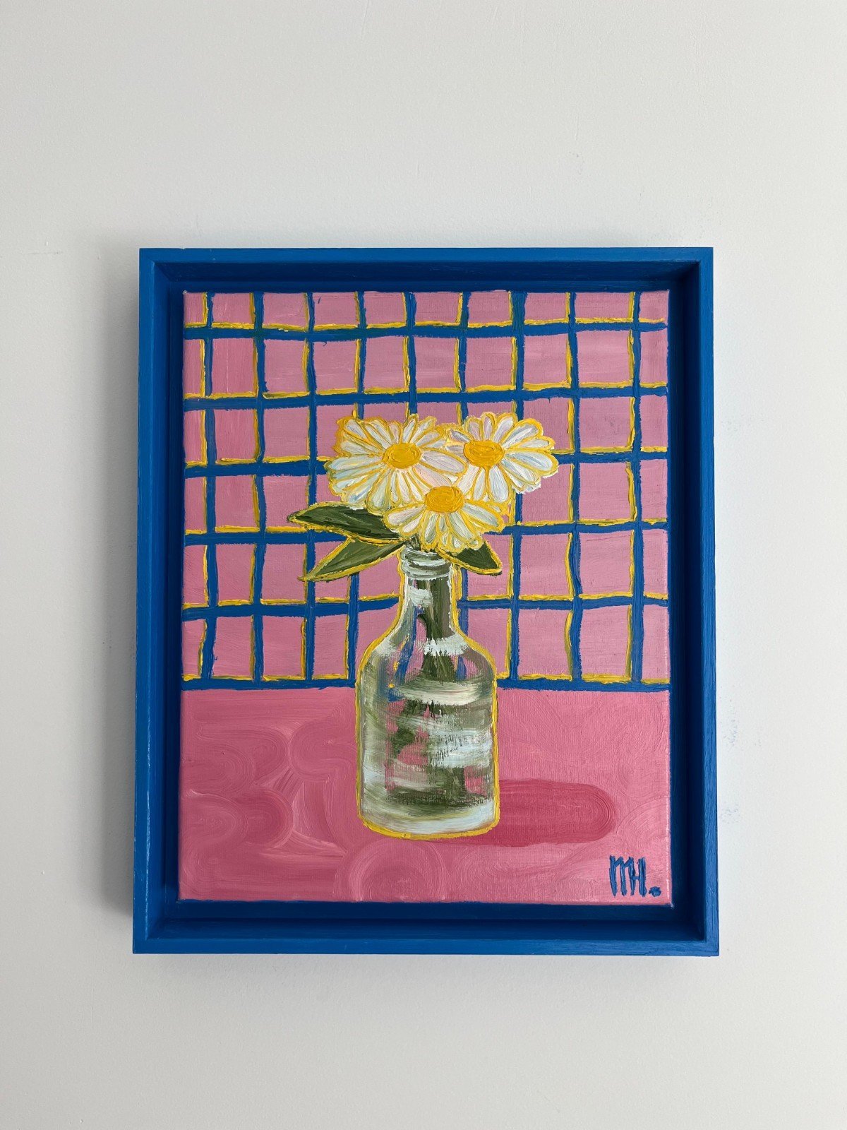 Schilderij "Grid Daisy's" - kunstwerk in olieverf