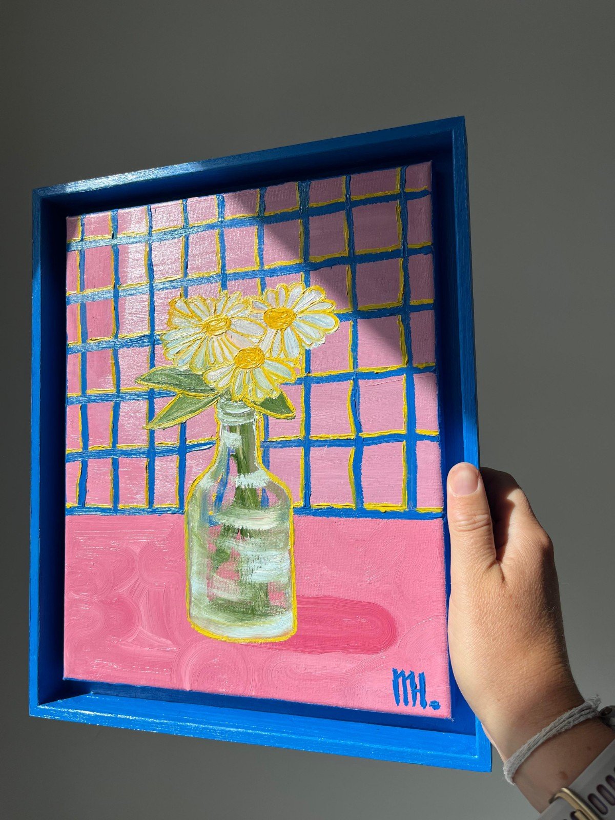 Schilderij "Grid Daisy's" - kunstwerk in olieverf