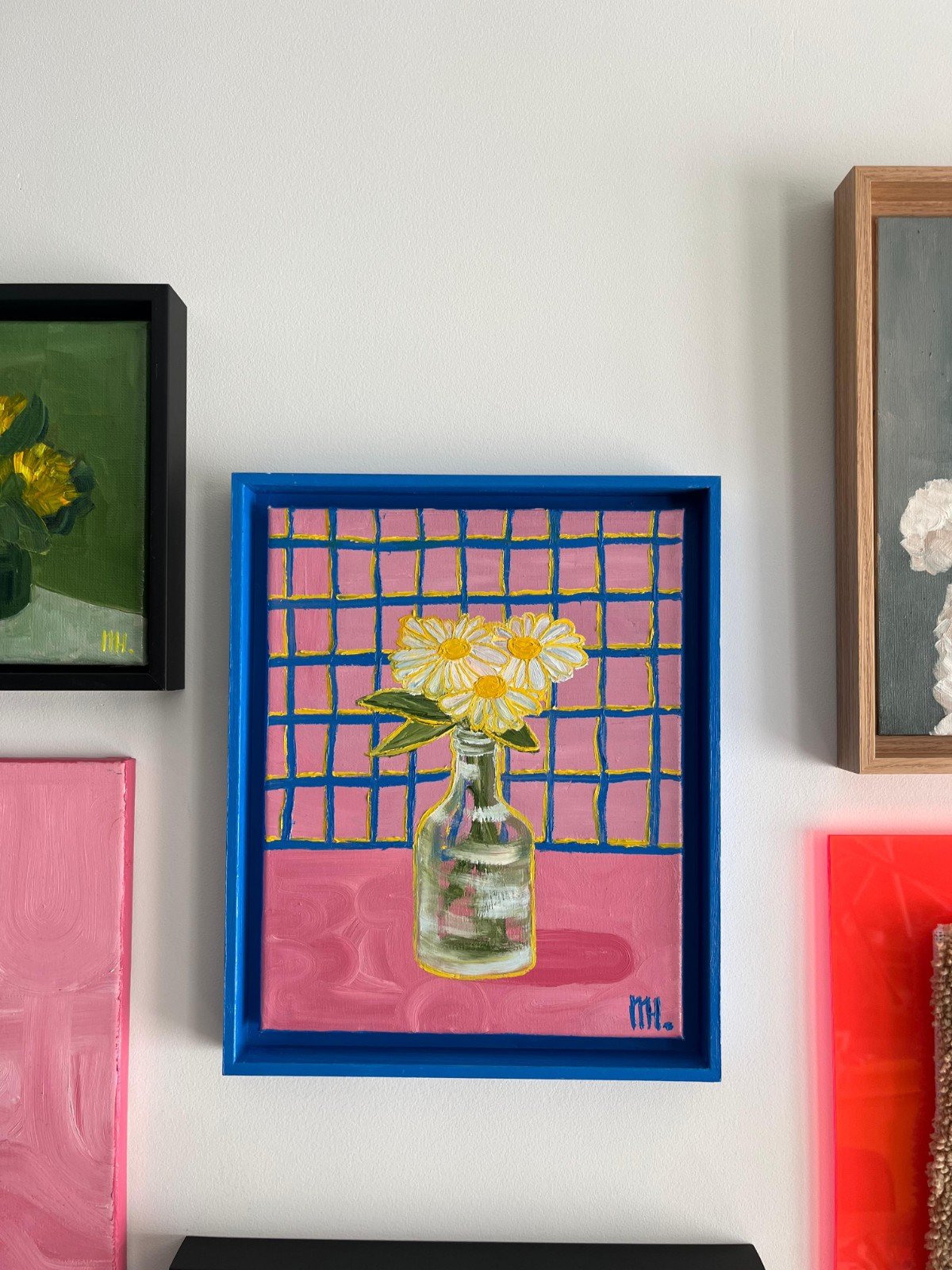 Schilderij "Grid Daisy's" - kunstwerk in olieverf