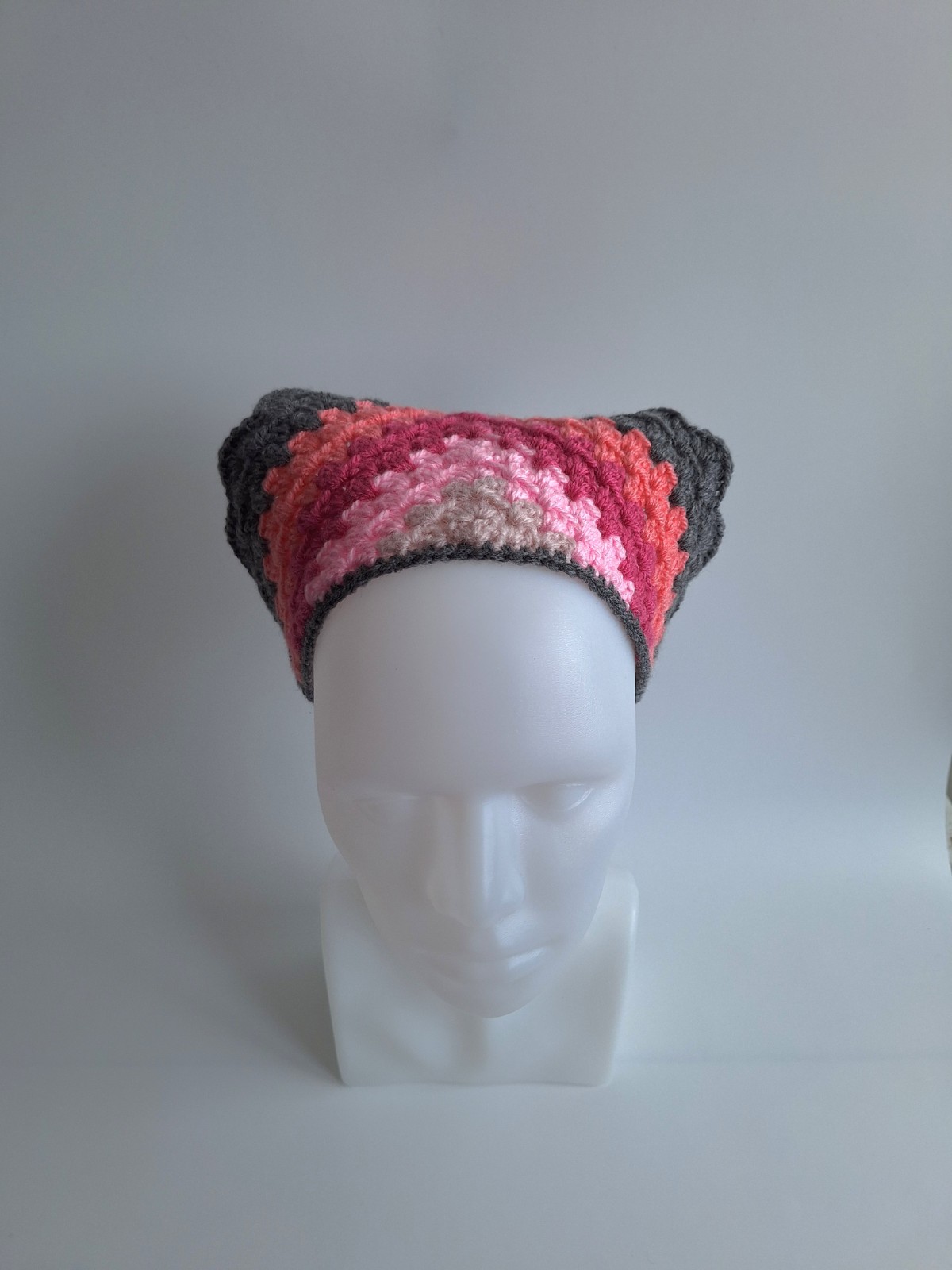 Gehaakte bandana 'Grijs & rozetinten' - 89927 Gehaakte bandana 'Grijs & rozetinten'