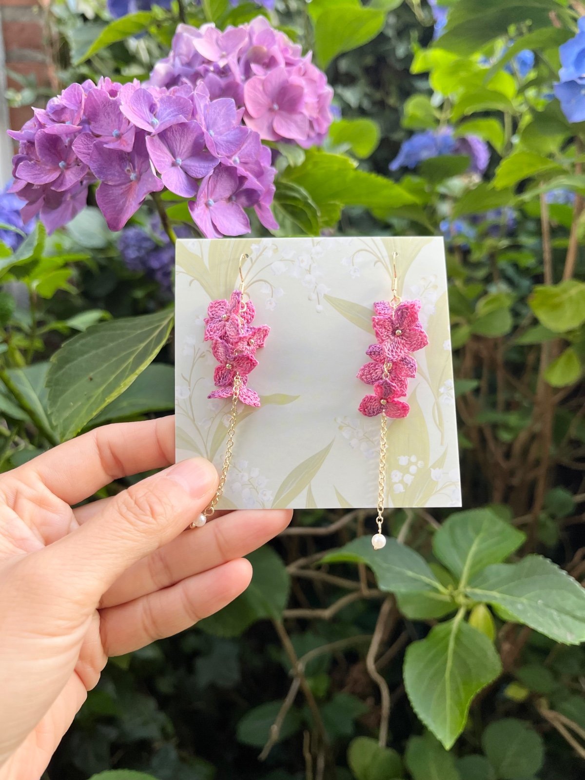 Micro Gehaakte Hortensia Oorbellen - 89769 Micro Gehaakte Hortensia Oorbellen