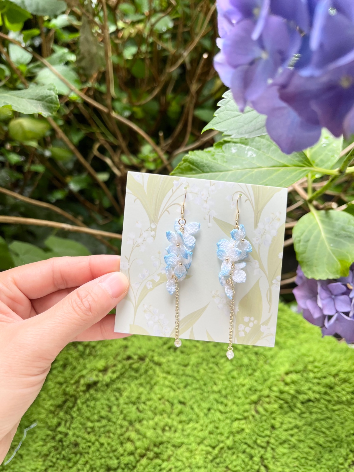 Micro Gehaakte Hortensia Oorbellen - 89771 Micro Gehaakte Hortensia Oorbellen