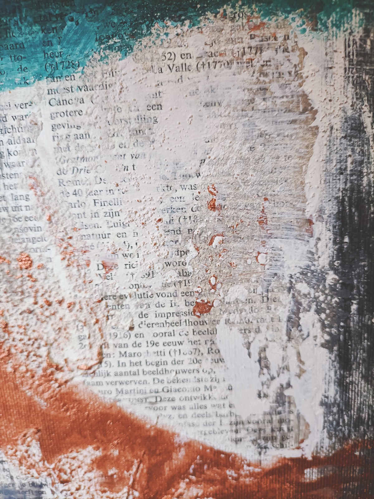 Mixed media abstract schilderij - petrol bruin - 90275 Mixed media abstract schilderij - petrol bruin