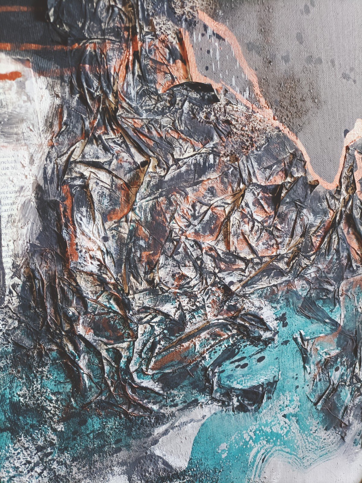 Mixed media abstract schilderij - petrol bruin - 90276 Mixed media abstract schilderij - petrol bruin