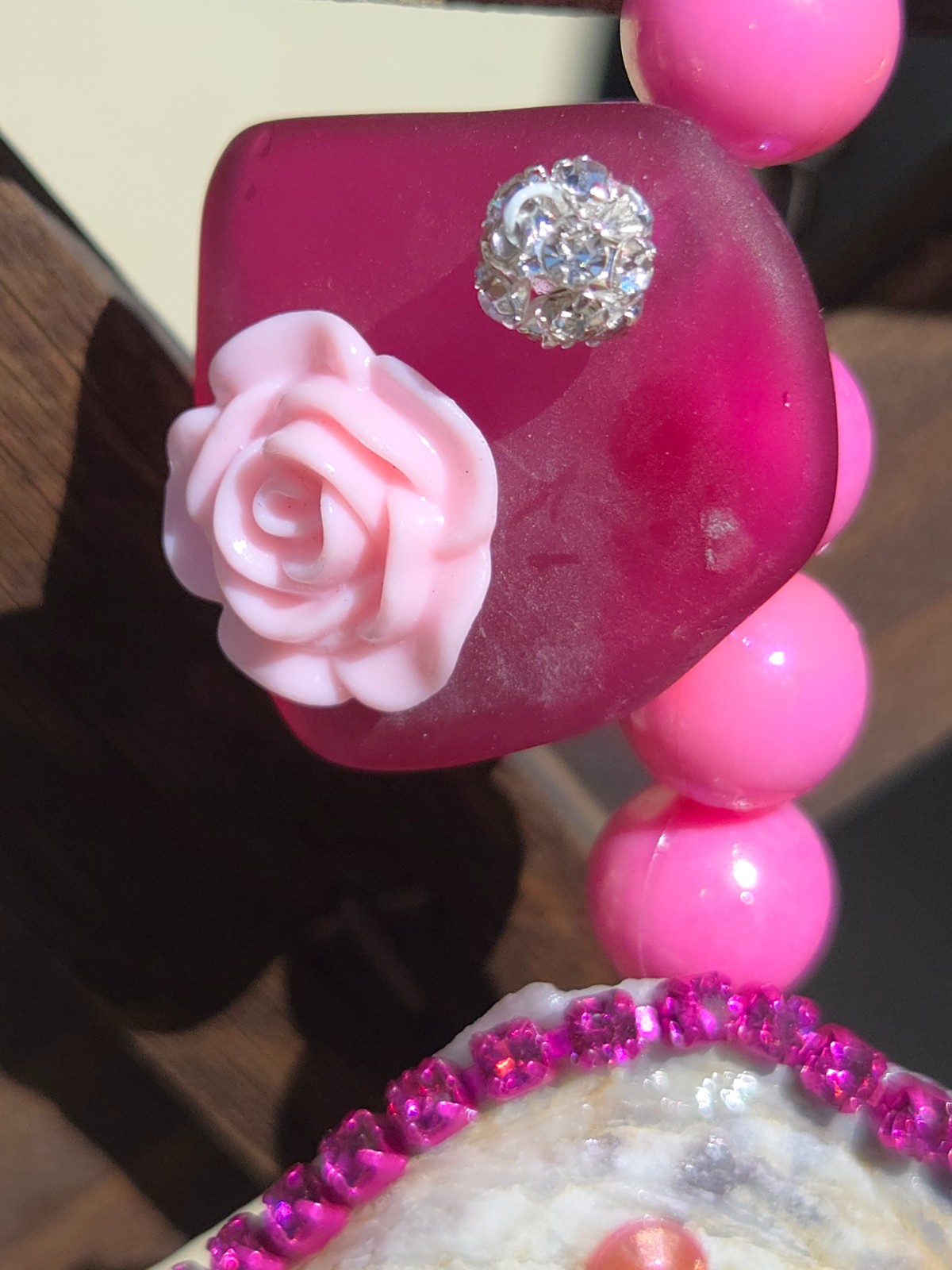 Roze Zeeglas, Schelpen en Glitter ketting