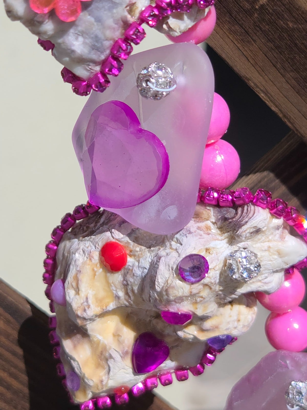 Roze Zeeglas, Schelpen en Glitter ketting