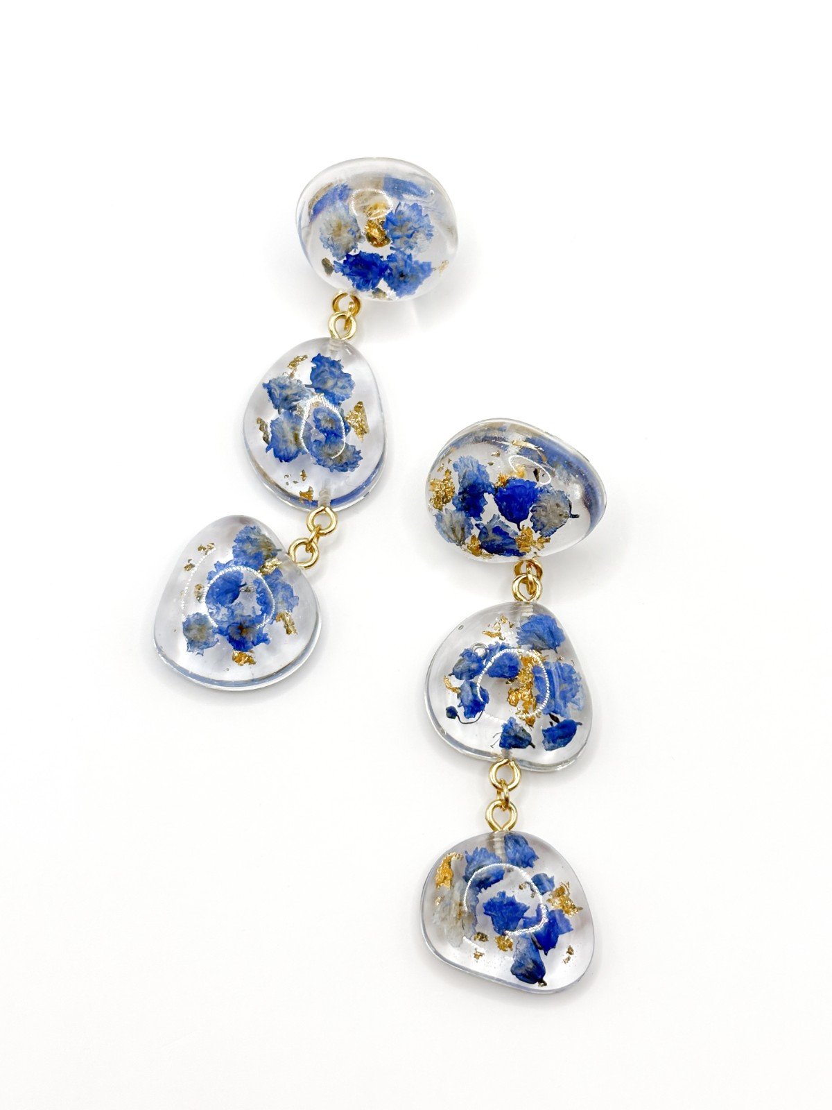 Statement Oorbellen met 3 Grote Stenen Gevuld Echte Bloemen uit Den Haag (The Tide)