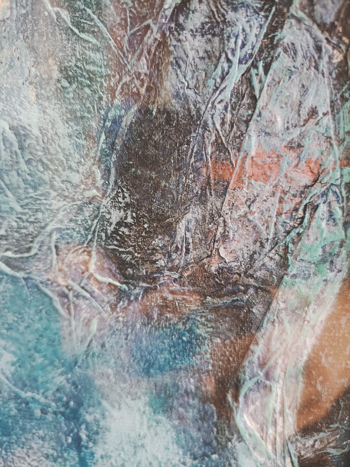 Abstract schilderij - ocean breeze - blauw goud met passe partout - 97613 Abstract schilderij - ocean breeze - blauw goud met passe partout