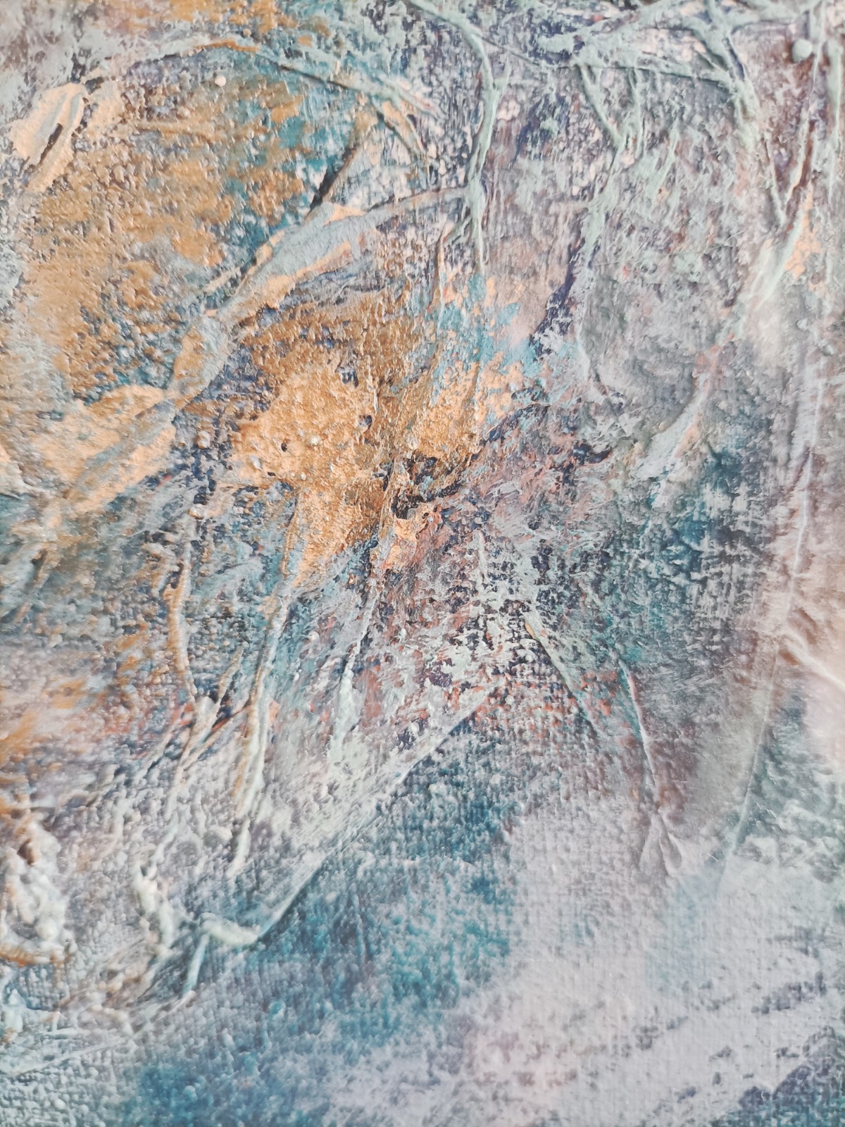 Abstract schilderij - ocean breeze - blauw goud met passe partout - 97614 Abstract schilderij - ocean breeze - blauw goud met passe partout