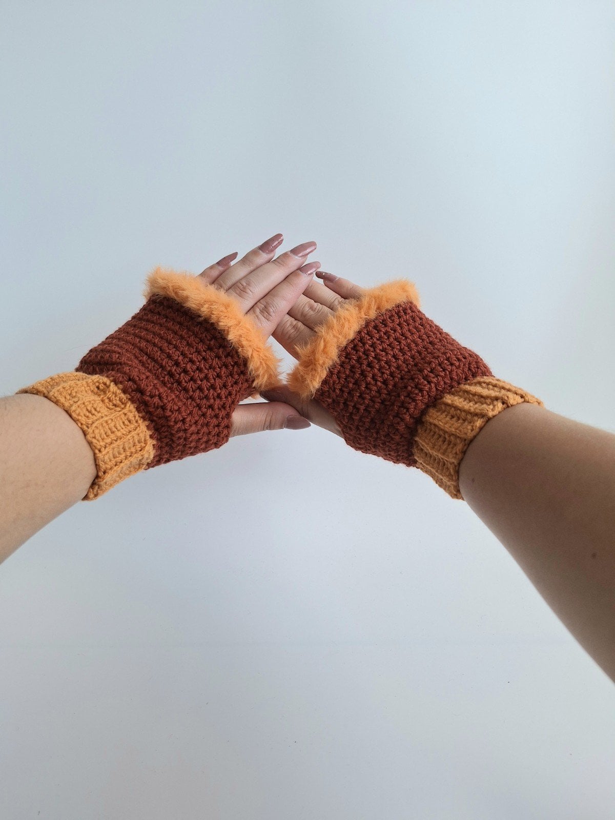 Gehaakte handschoenen - gehaakte vingerloze handschoenen | Bruin en o… - 97041 Gehaakte handschoenen - gehaakte vingerloze handschoenen | Bruin en oranje