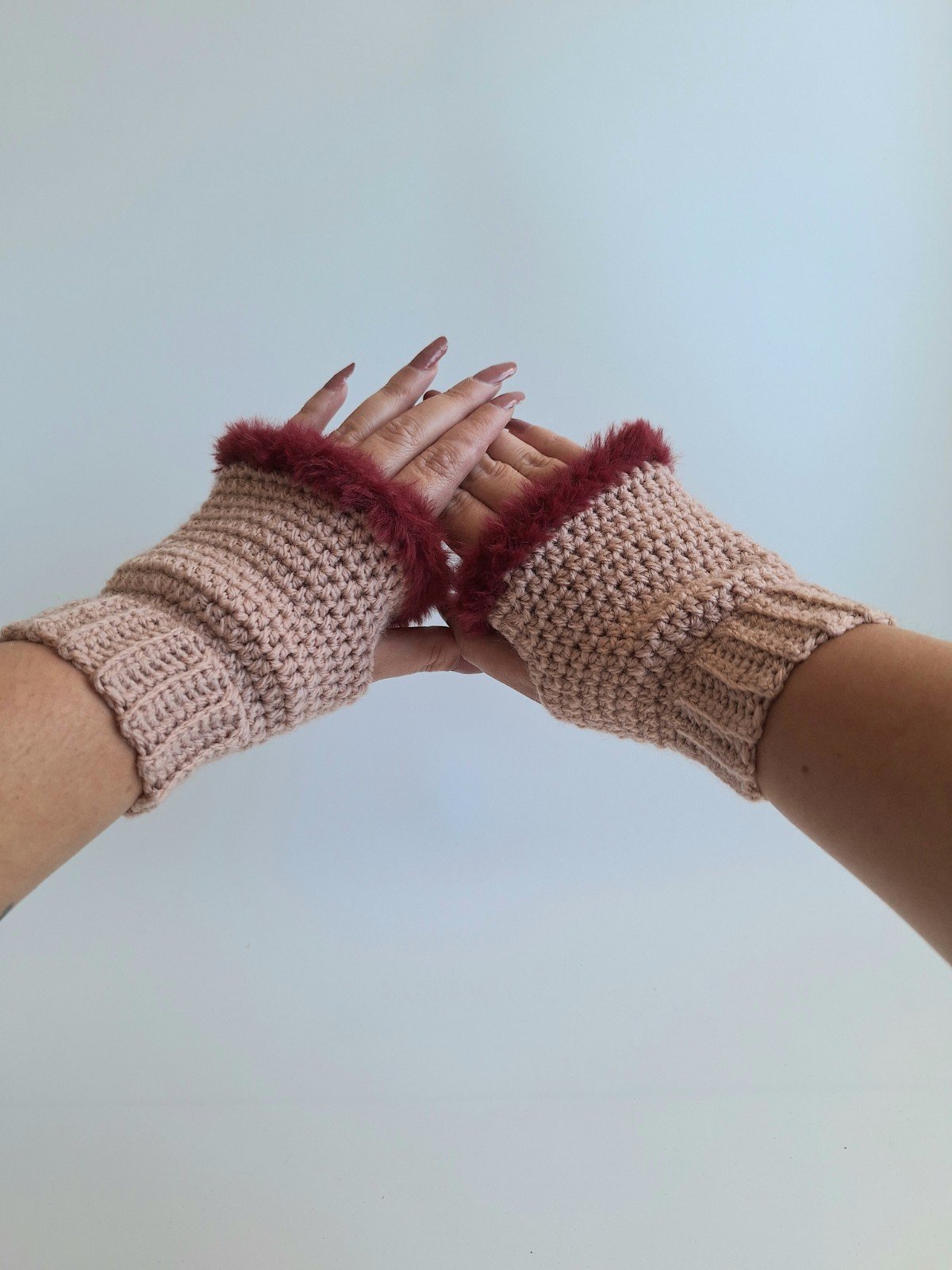 Gehaakte handschoenen - gehaakte vingerloze handschoenen | Oudroze en… - 96954 Gehaakte handschoenen - gehaakte vingerloze handschoenen | Oudroze en wijnrood