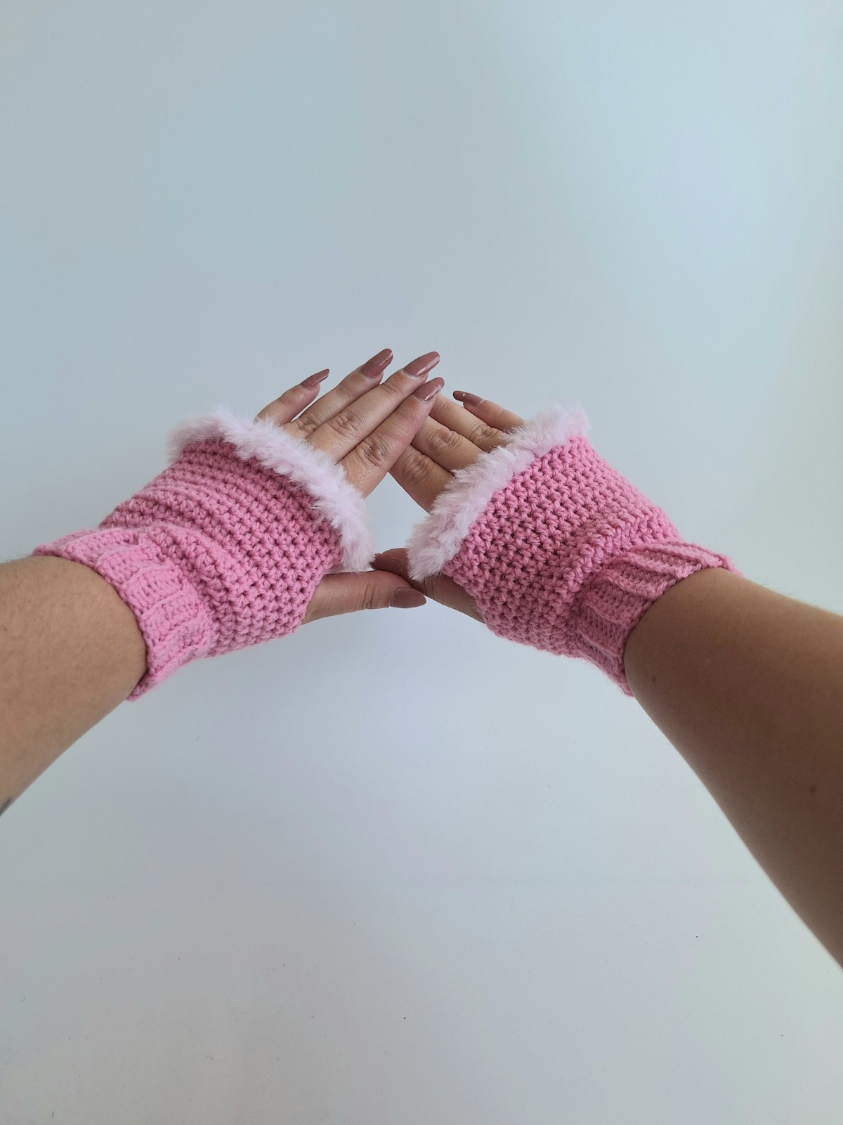 Gehaakte handschoenen - gehaakte vingerloze handschoenen | Roze en lichtroze