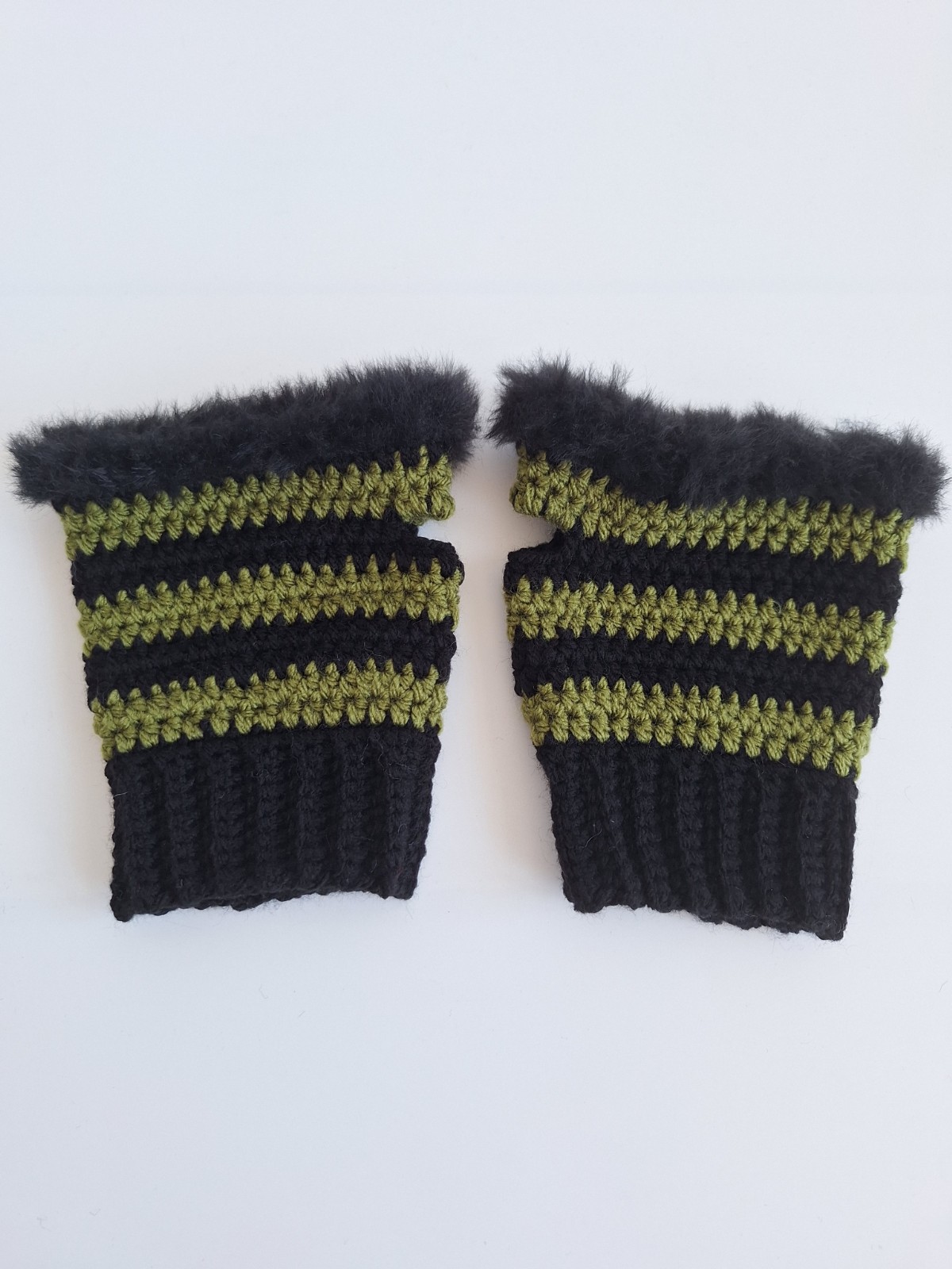 Gehaakte handschoenen - gehaakte vingerloze handschoenen | Zwart en d… - 96946 Gehaakte handschoenen - gehaakte vingerloze handschoenen | Zwart en donkergroen