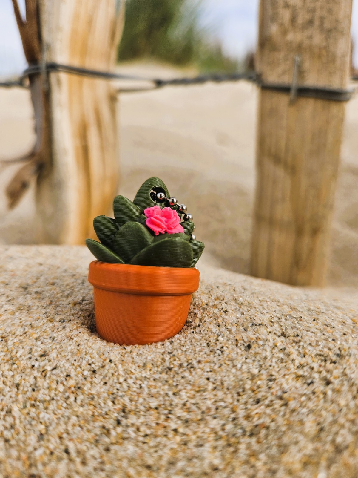 Sleutelhanger vetplantje met bloemetje - 95257 Sleutelhanger vetplantje met bloemetje