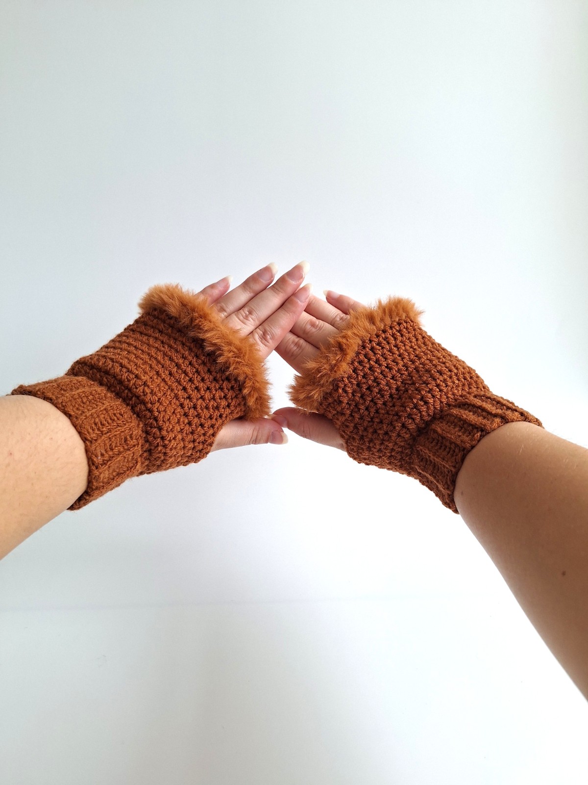 Gehaakte handschoenen - gehaakte vingerloze handschoenen | Bruin