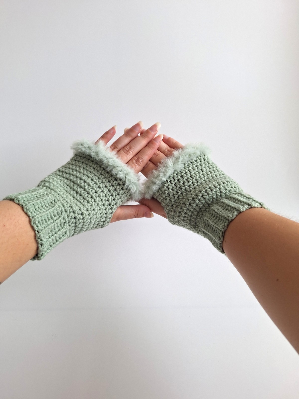 Gehaakte handschoenen - gehaakte vingerloze handschoenen | Sagegroen