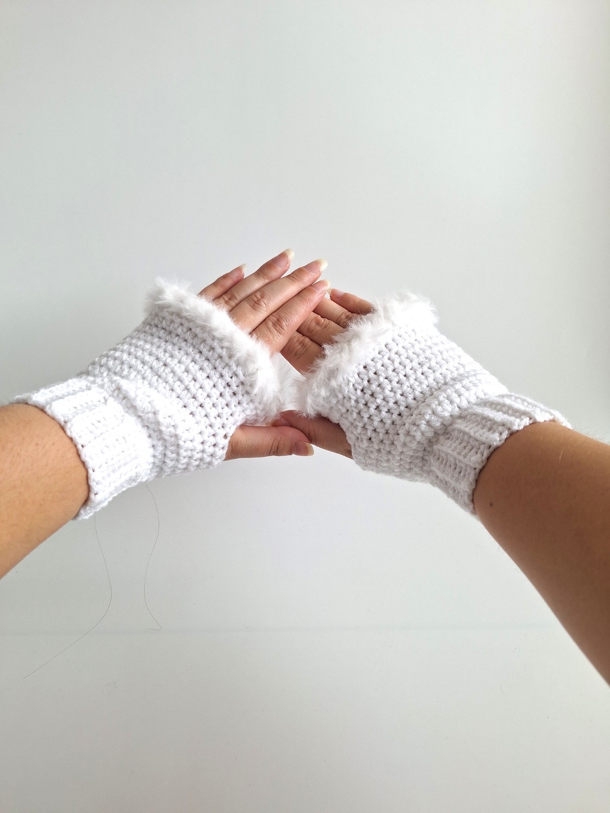 Gehaakte handschoenen - gehaakte vingerloze handschoenen | Wit