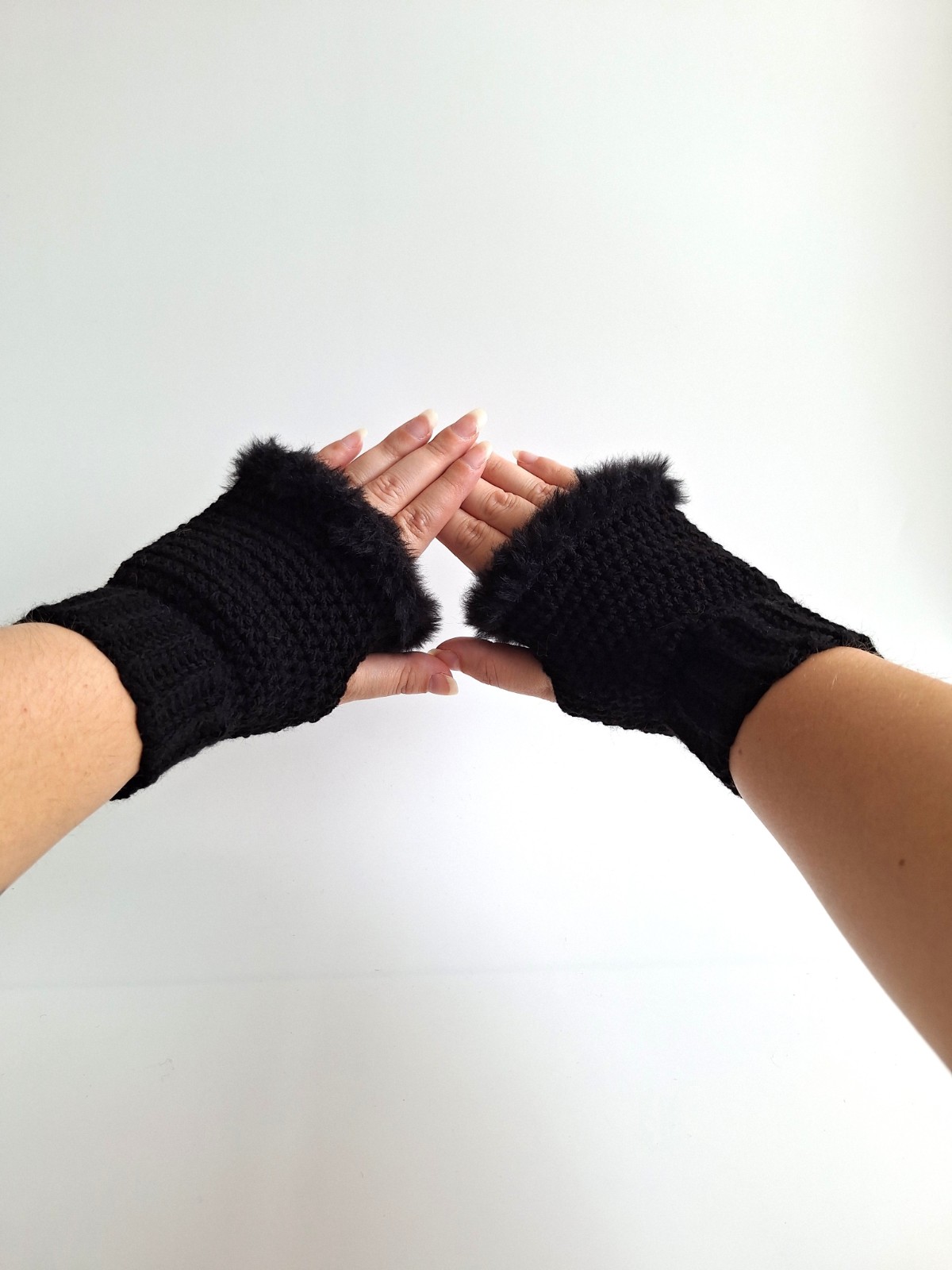 Gehaakte handschoenen - gehaakte vingerloze handschoenen | Zwart