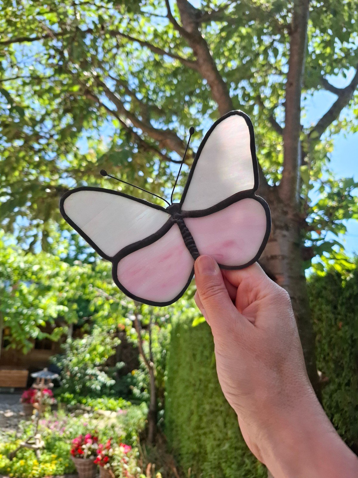 Glas in lood vlinder wit/roze - 98984 Glas in lood vlinder wit/roze