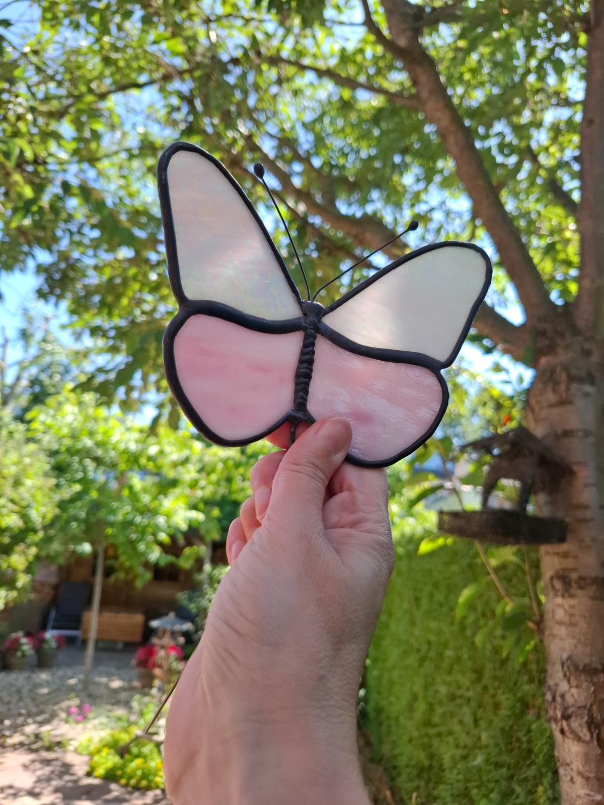 Glas in lood vlinder wit/roze - 98987 Glas in lood vlinder wit/roze