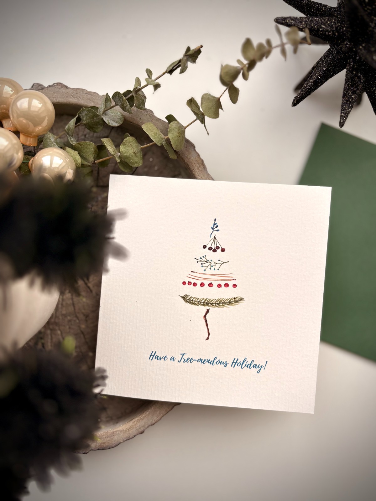 Kerstboompje I - 100169 Schattige handgeschilderde kerstkaart van minimalistisch kerstboompje - Kerstboompje I