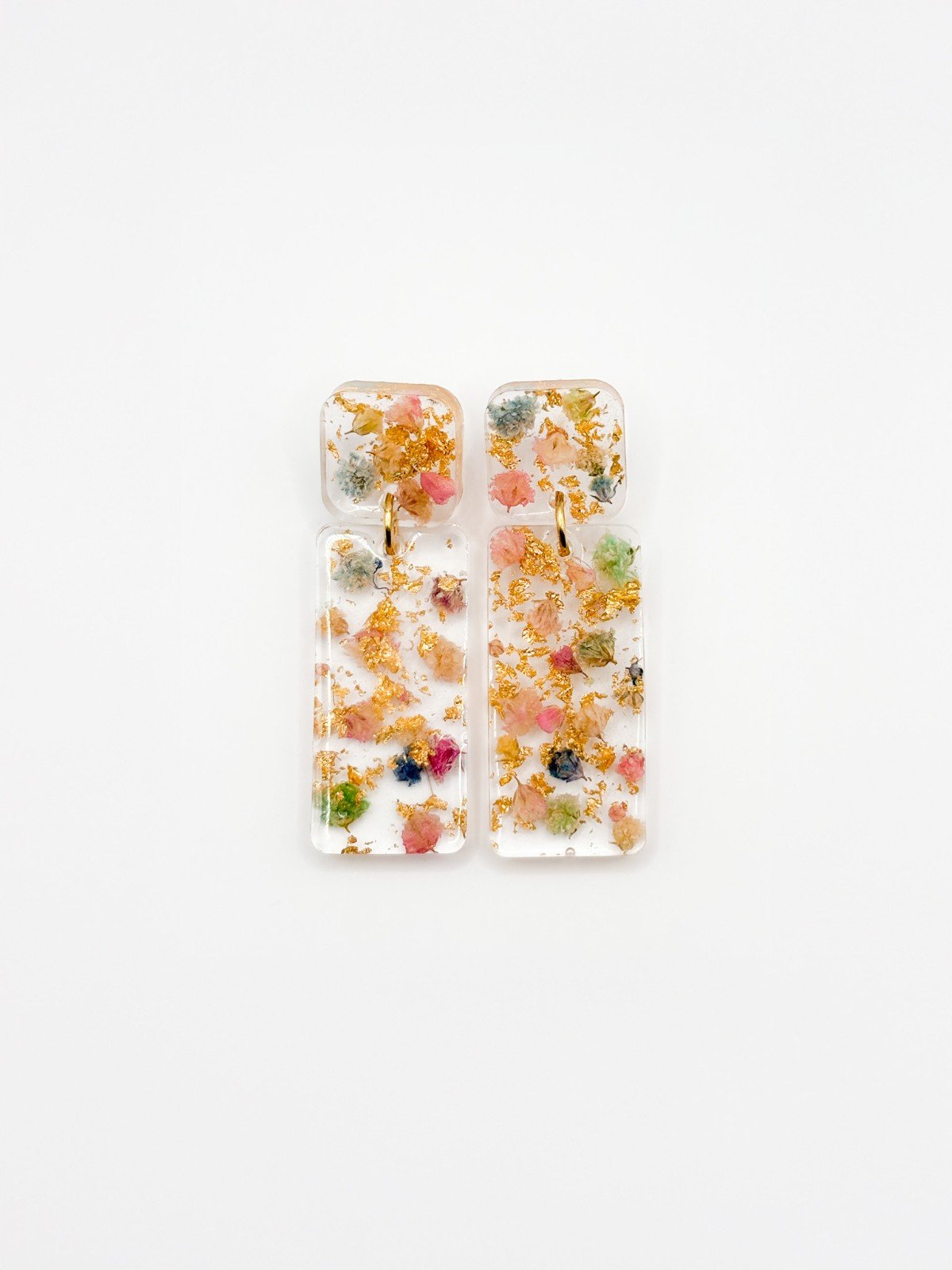 Rechthoekige Statement Oorbellen met Echte Bloemen uit Lissabon (Late Bloomers)