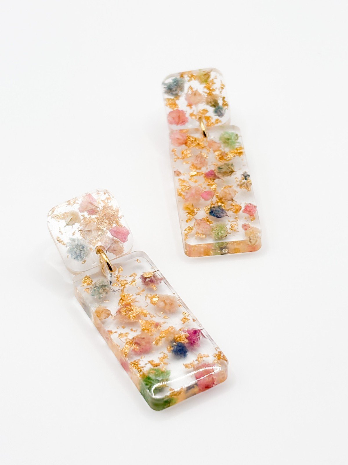 Rechthoekige Statement Oorbellen met Echte Bloemen uit Lissabon (Late Bloomers)