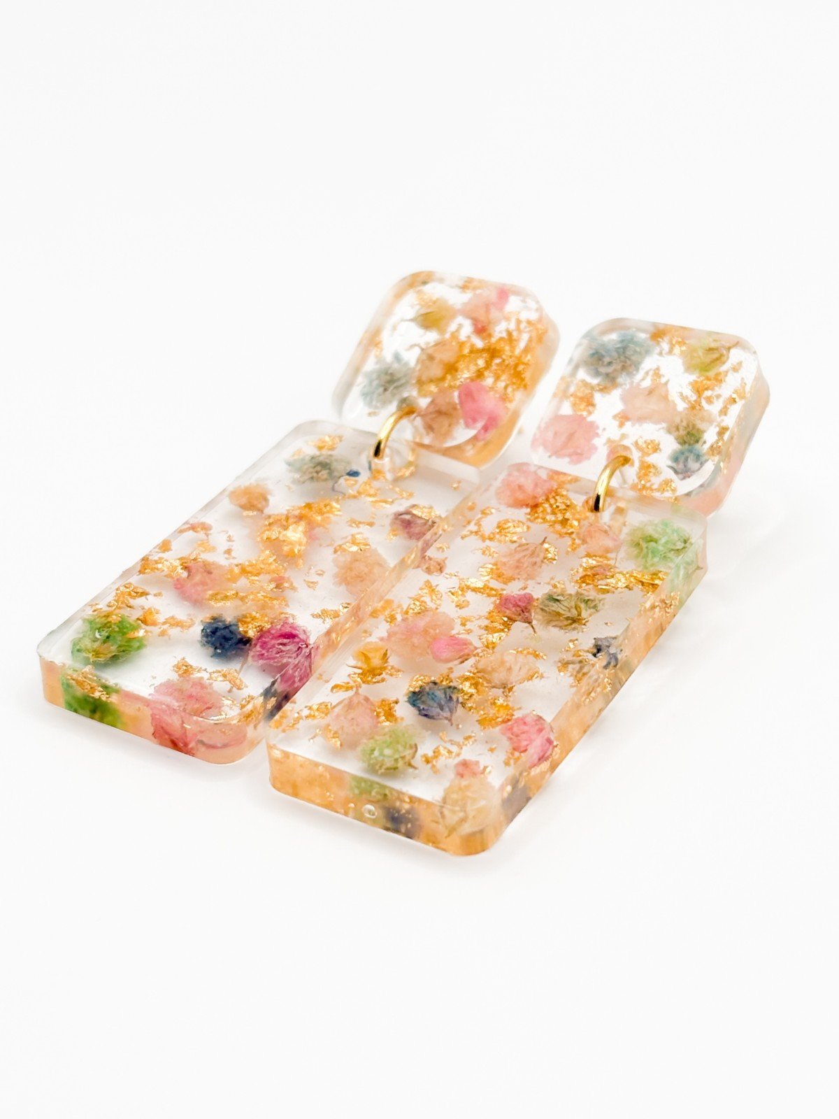 Rechthoekige Statement Oorbellen met Echte Bloemen uit Lissabon (Late Bloomers)