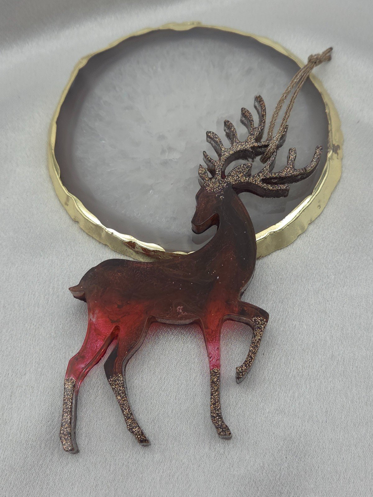 Set van 4 handgemaakte kersthangers - rendieren - ornament voor in de kerstboom