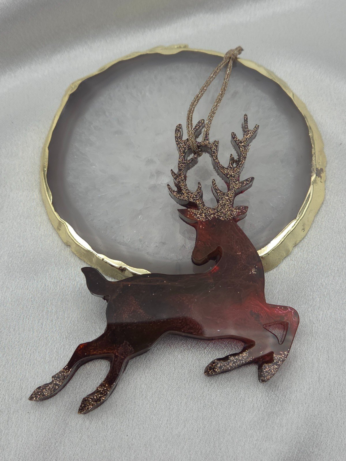 Set van 4 handgemaakte kersthangers - rendieren - ornament voor in de kerstboom