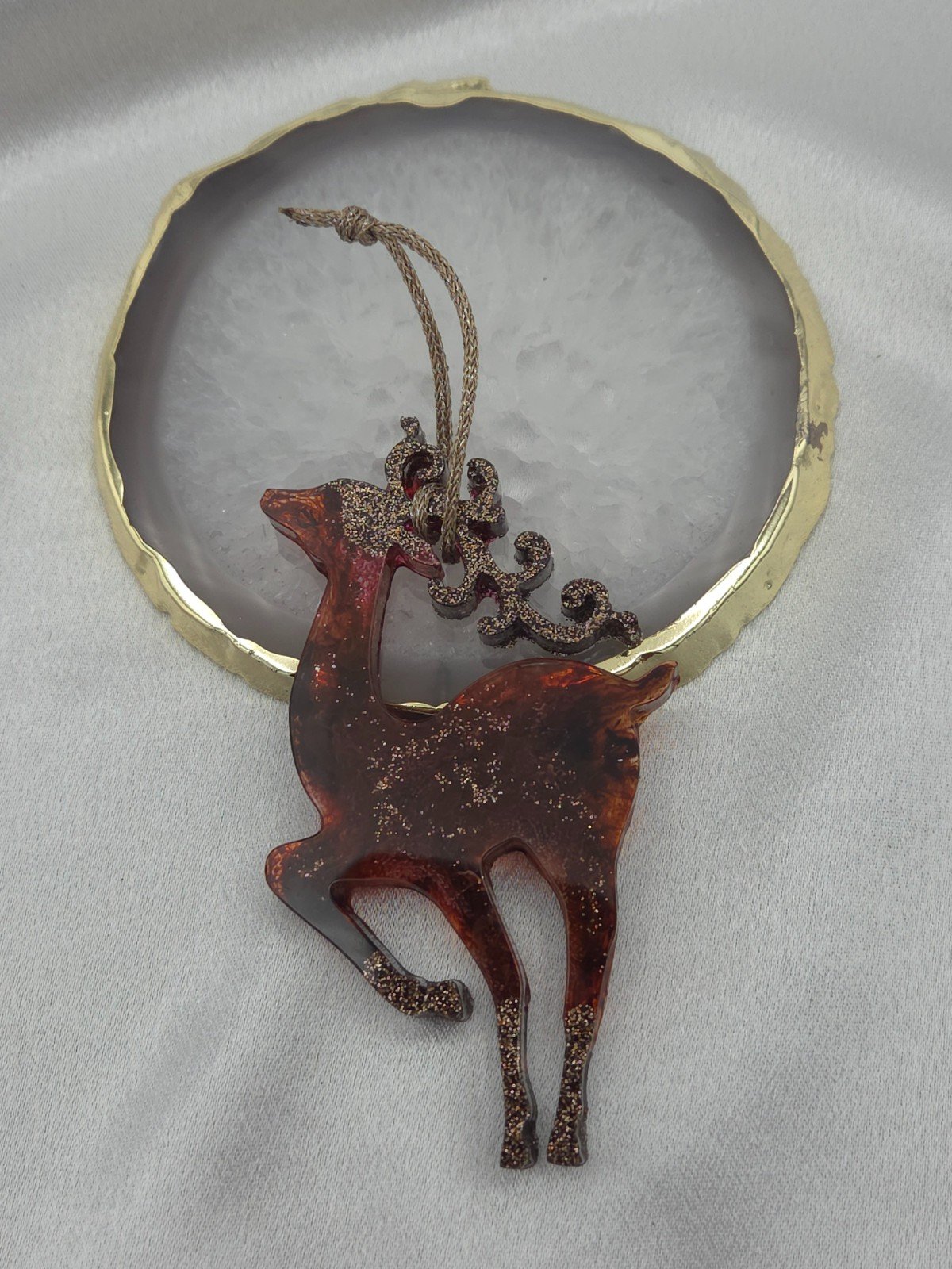 Set van 4 handgemaakte kersthangers - rendieren - ornament voor in de kerstboom