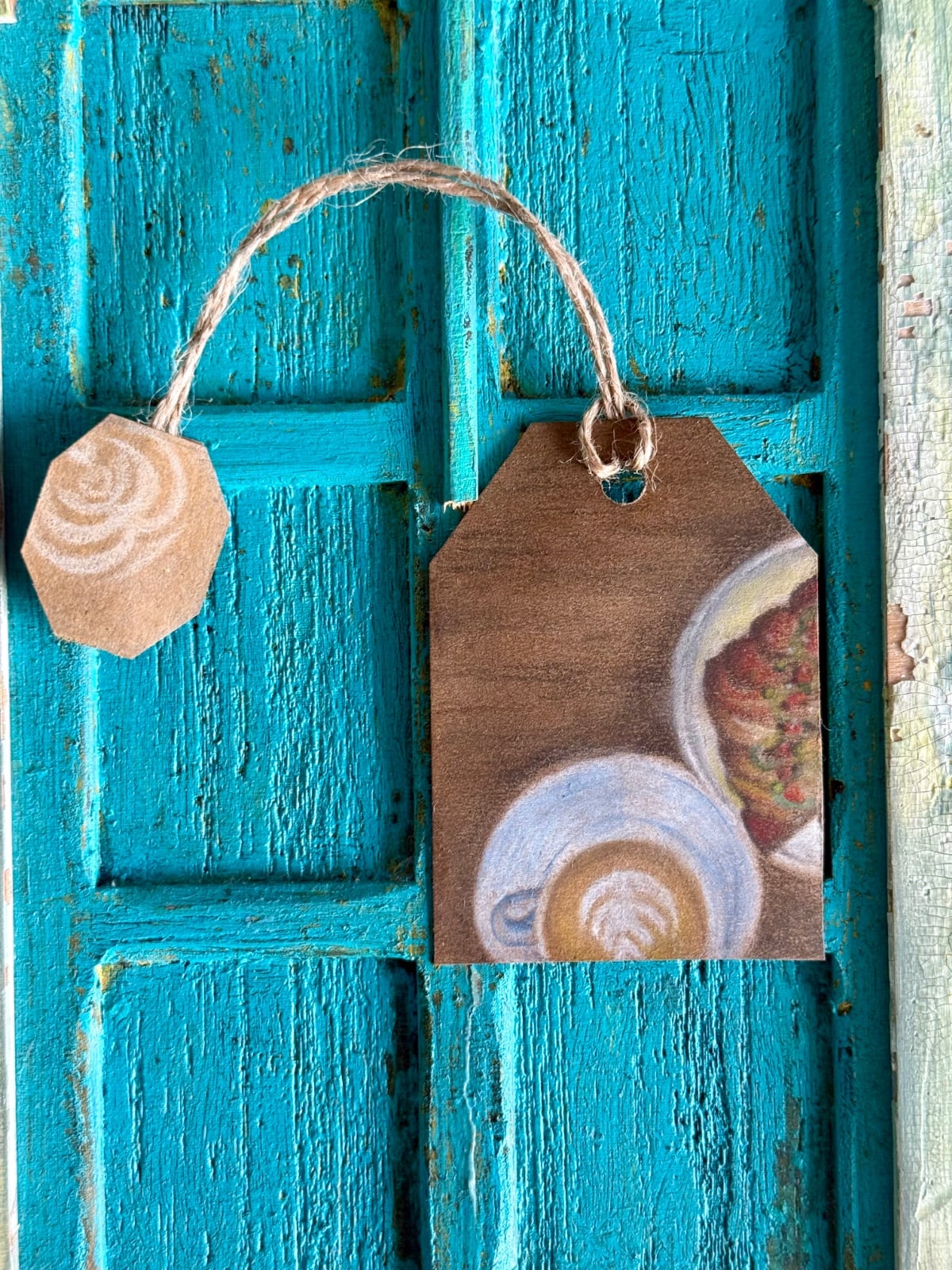 "Brunch" Teamark – Handmade Tea Bag Bookmark (Pastel Illustration, … - 103984 "Brunch" Teamark – Handgemaakte Theezakje-Boekenlegger (Pastel Illustratie, Gerecycled Papier)