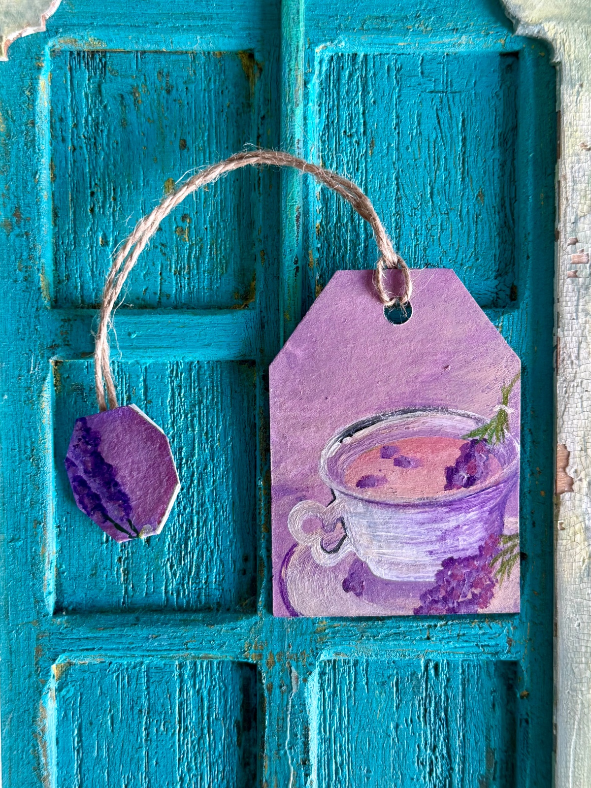 "Lavender" Teamark – Handgemaakte Theezakje-Boekenlegger (Acryl Illustratie, Acrylpapier)