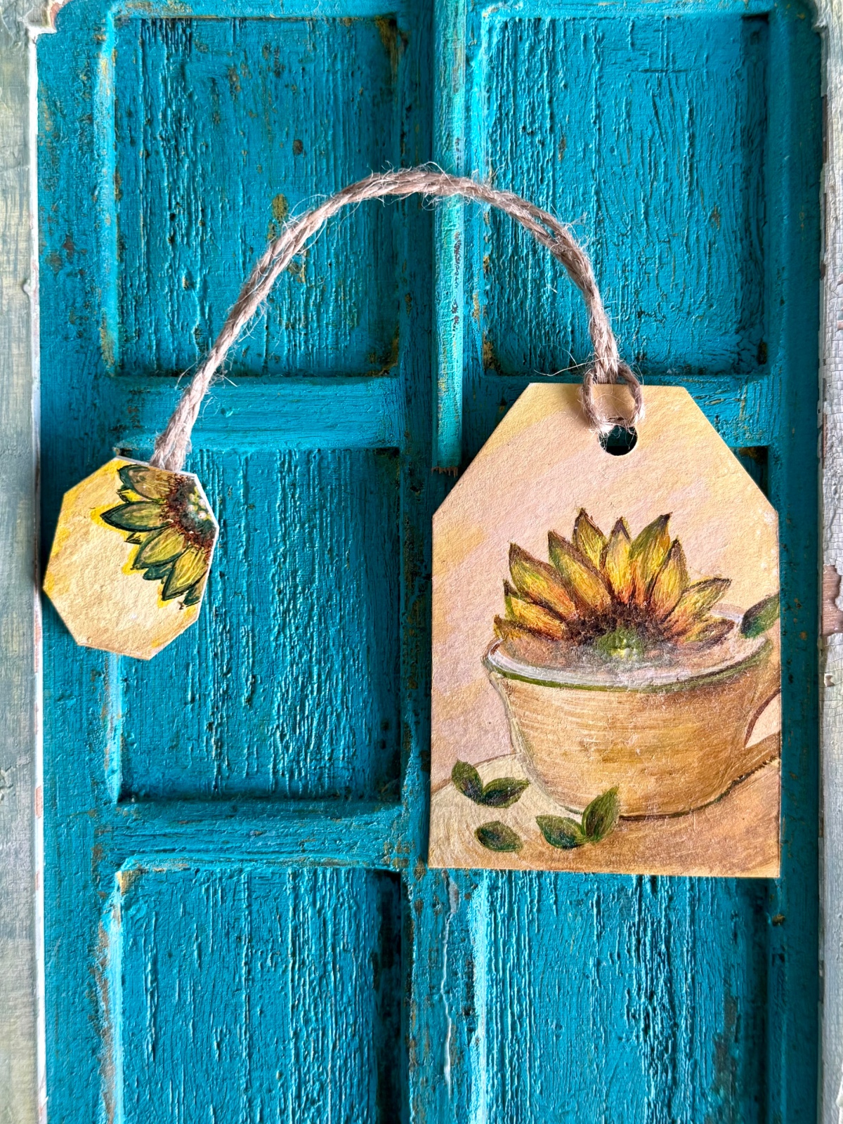 "Sunflower" Teamark – Handgemaakte Theezakje-Boekenlegger (Acryl Illustratie, Acrylpapier)