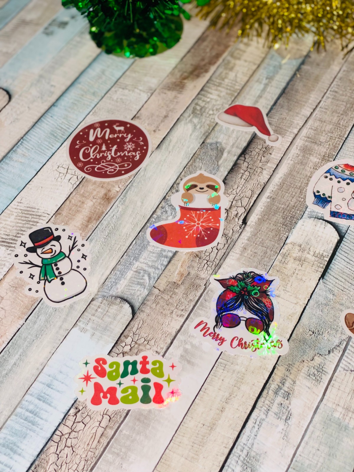 10 Cricut Kerst Stickers – Holografische Sparkle Edition