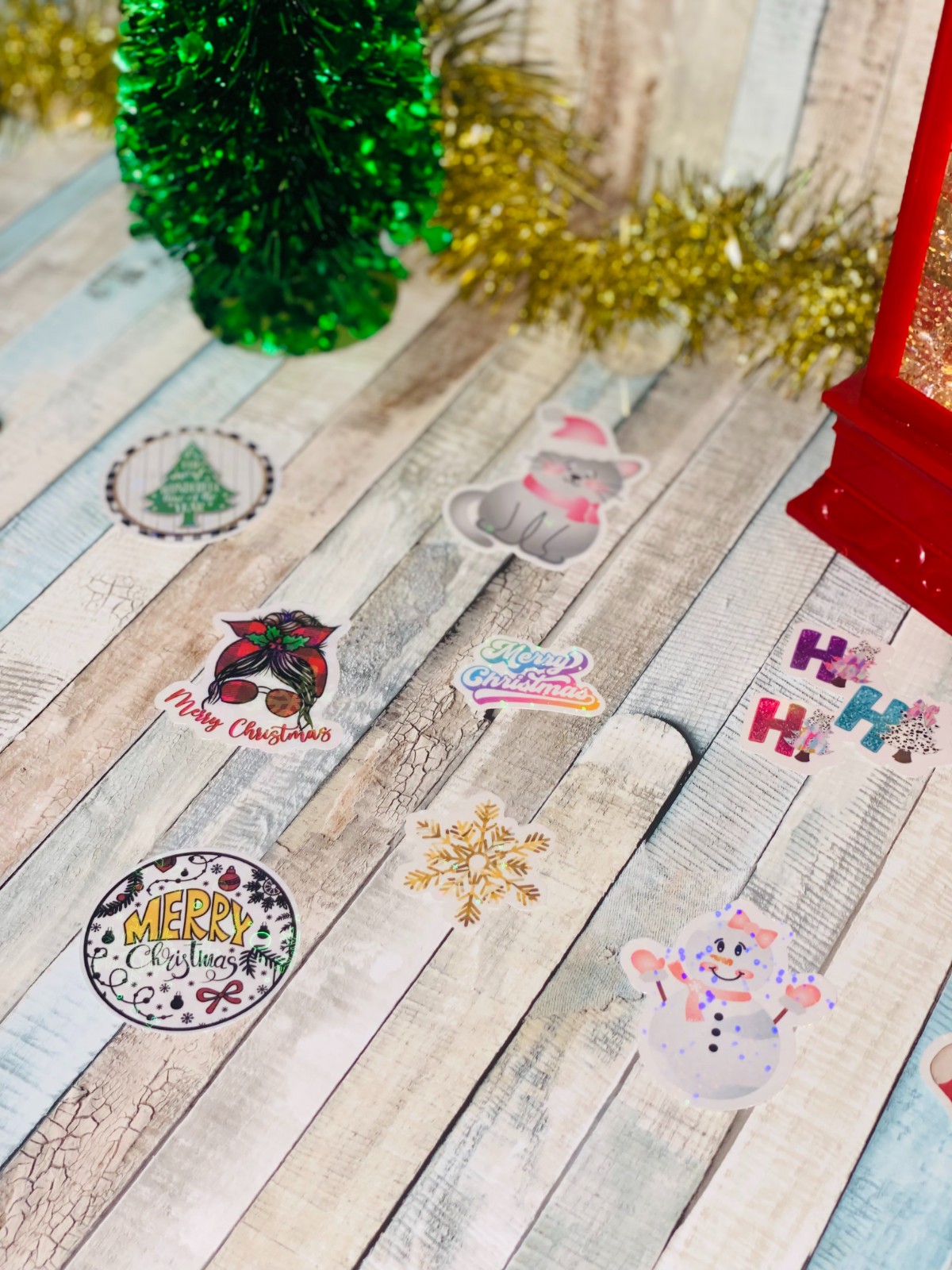 10 Holografische Kerst Stickers – Handgemaakt met Cricut