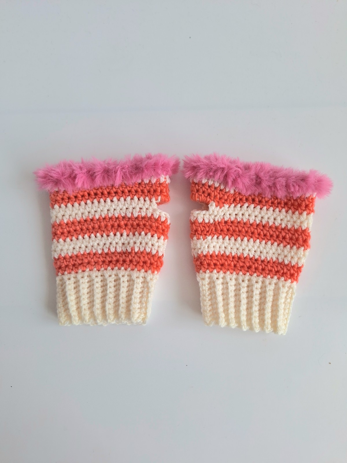 Gehaakte handschoenen - gehaakte vingerloze handschoenen | Crème, koraaloranje en Barbie roze