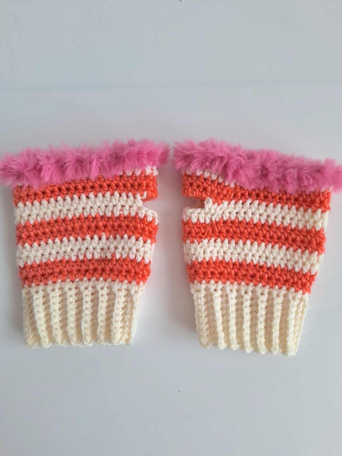 Gehaakte handschoenen - gehaakte vingerloze handschoenen | Crème, koraaloranje en Barbie roze