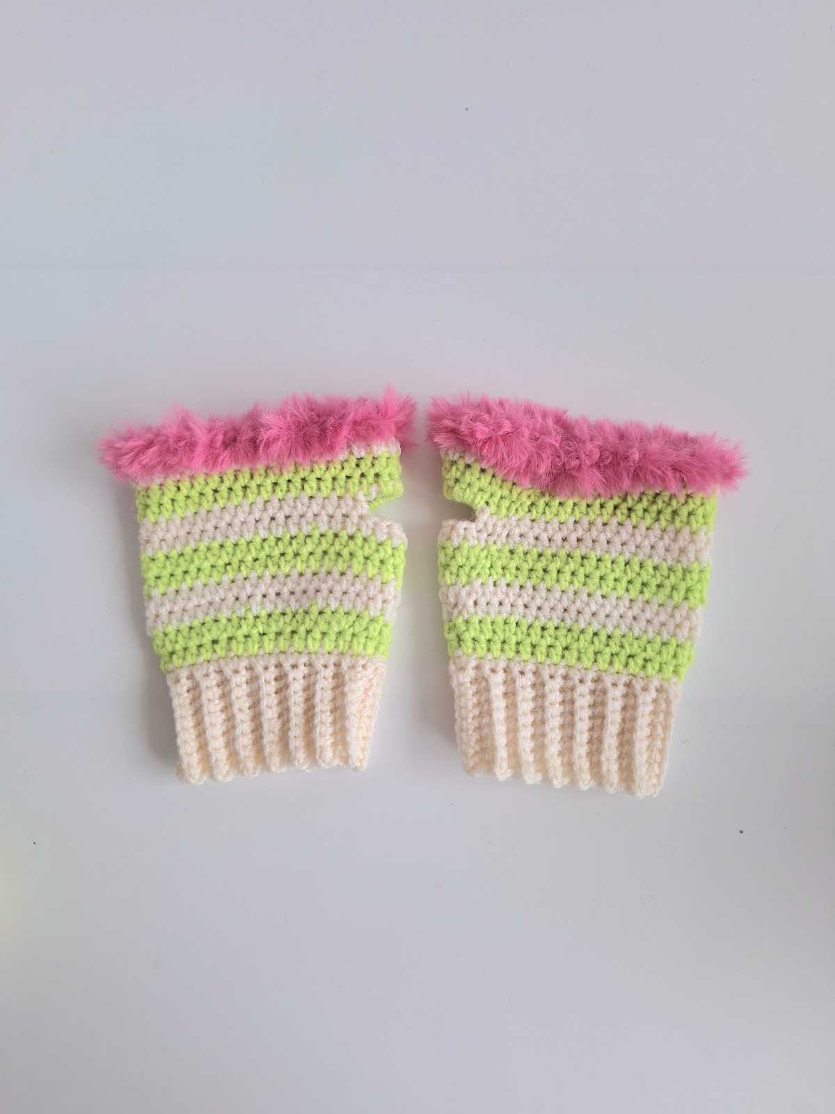 Gehaakte handschoenen - gehaakte vingerloze handschoenen | Crème, limoengroen en Barbie roze