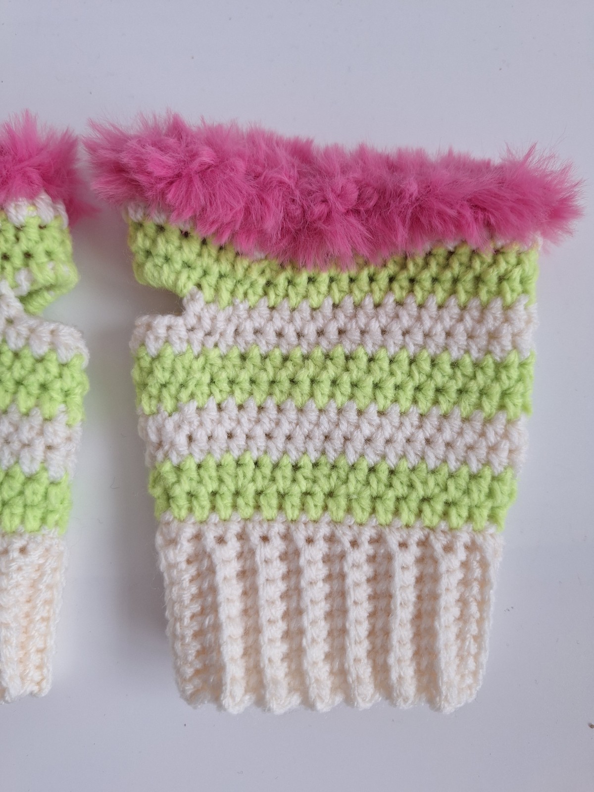 Gehaakte handschoenen - gehaakte vingerloze handschoenen | Crème, limoengroen en Barbie roze