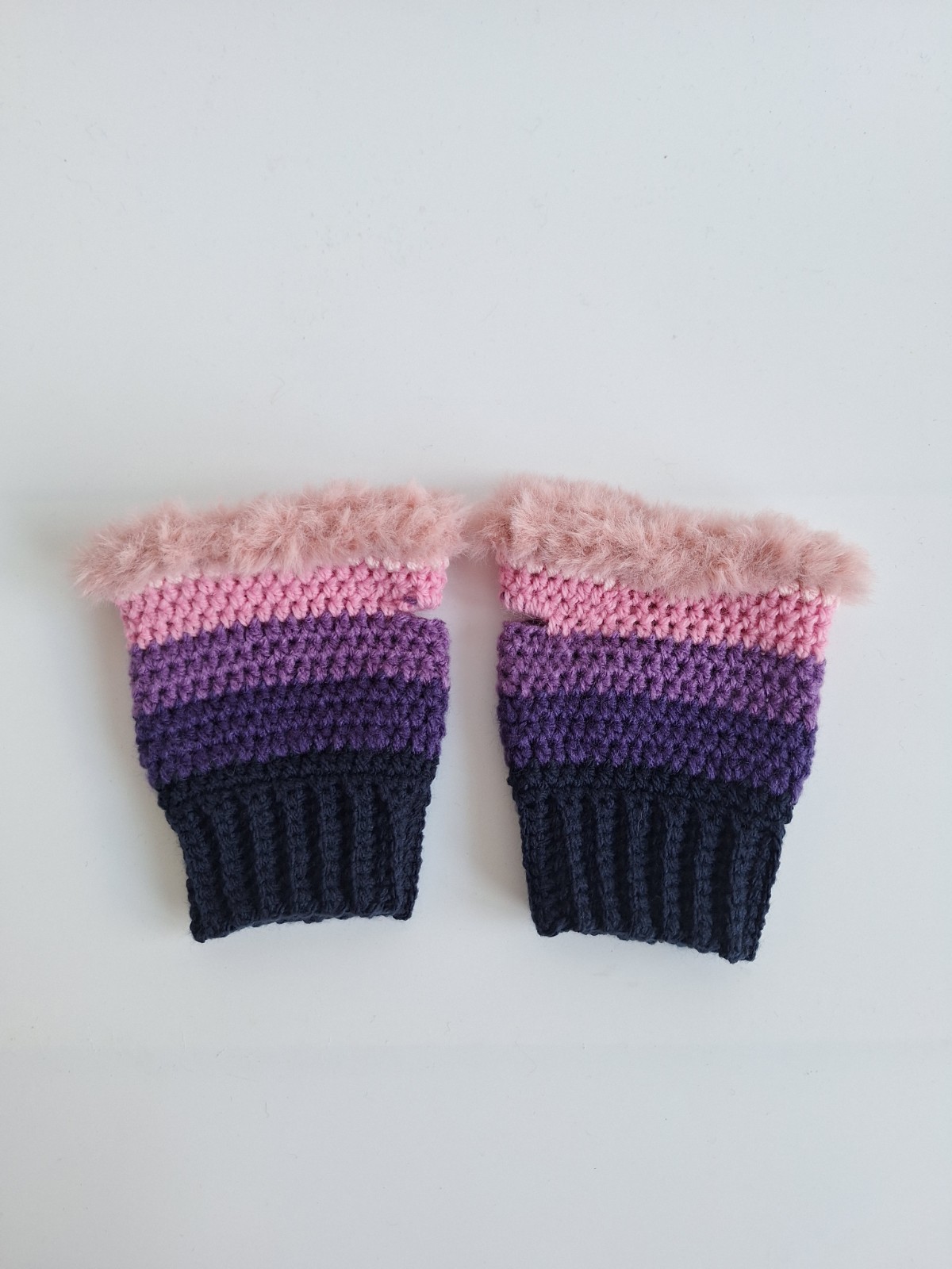 Gehaakte handschoenen - gehaakte vingerloze handschoenen | Donkerblauw, paars en lichtroze